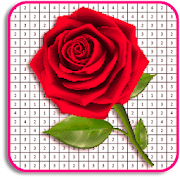 Rose Flowers Coloring Book, Color By Number Pixel