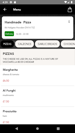 Handmade Pizza & Chicken Screen 2