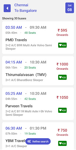 Vaganan - Online Bus Booking Screen 2