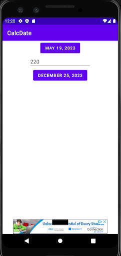 Android application CalculateDate screenshort