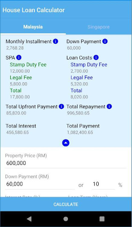 Housing Loan Calculator Malaysia Singapore By Kf Production Android Apps Appagg