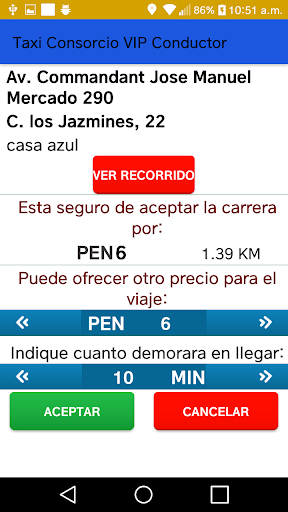 Taxi Consorcio VIP Conductor Screen 2