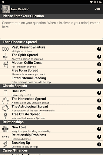 Screenshot of Spiritsong Tarot