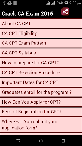 Android application Crack CA exam 2016 screenshort