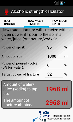 Alcoholic strength calculator Screen 2