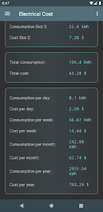 Electrical Cost Screenshot
