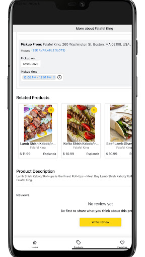 Android application Falafel king Boston screenshort