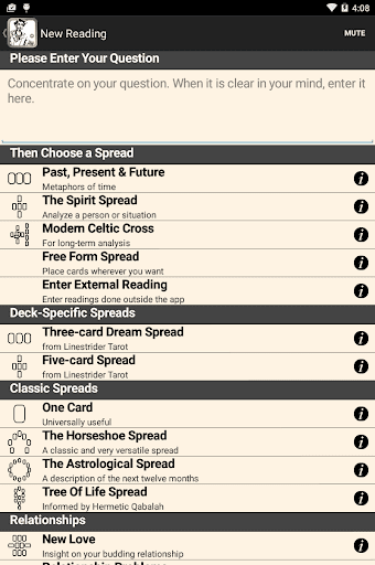 Screenshot of Linestrider Tarot