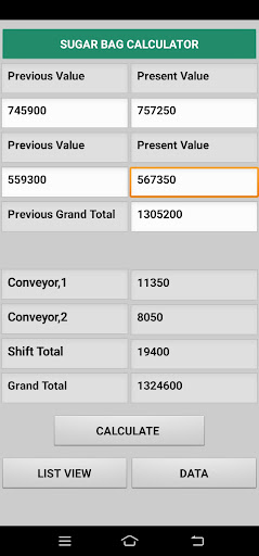 Android application Bags Calculator screenshort
