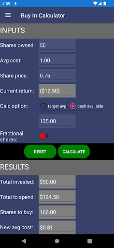 Buy In Calculator - DCA Screen 3