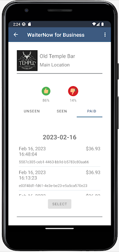 WaiterNow for Business Dev Screen 3