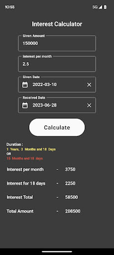 Android application Village Interest Calc screenshort
