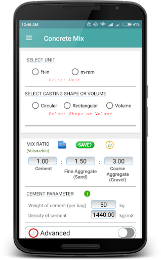 Android application Concrete Mix screenshort