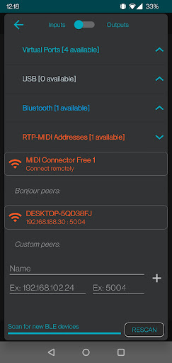 MIDI Connector - RTP, USB, BLE Screen 2