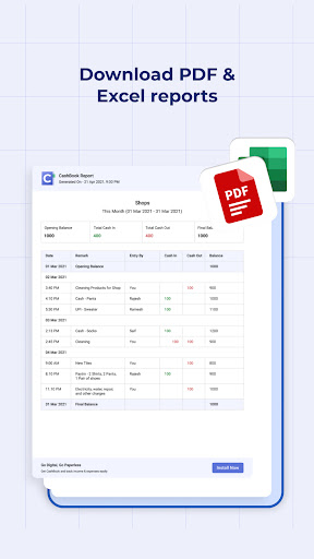 Screenshot of Cash Book: Expenses & Balance