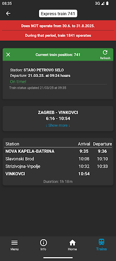 Nova Kapela train timetable