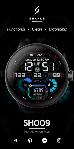 Android application SH009 Watch Face, WearOS watch screenshort