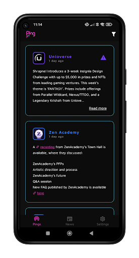 Android application NFT Ping screenshort