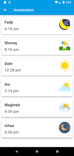 Android application Gebedstijden Nederland screenshort