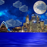 Night city from sea wallpaper icon