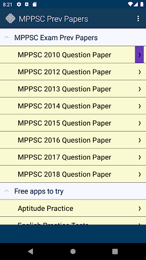 Android application MP PSC Exam Previous Papers screenshort