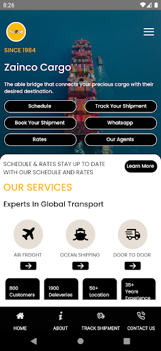 Android application Zainco Cargo screenshort