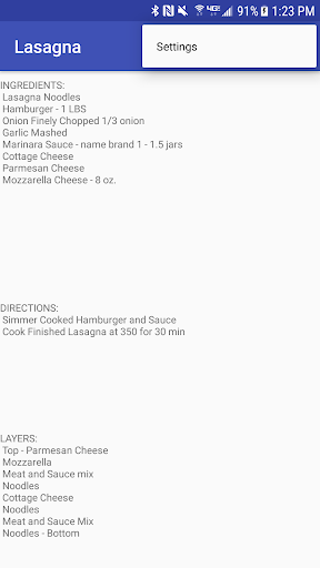 Lasagna Recipe Screen 2