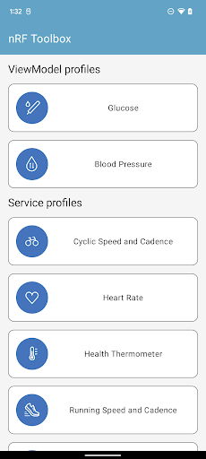 Screenshot of nRF Toolbox for Bluetooth LE