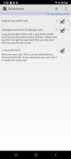 Android application Monthly Tasks Bookmark Manager screenshort