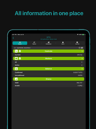 Screenshot of Mining pool monitor: Miner Box