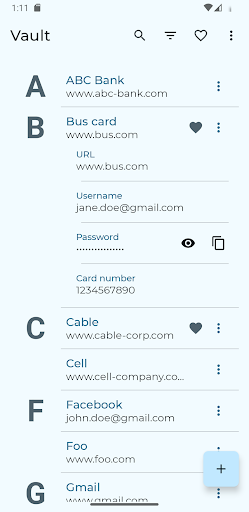 Android application Password Vault screenshort