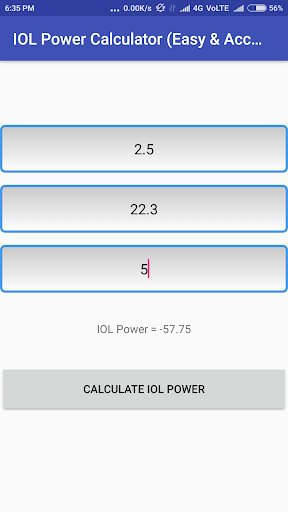 IOL Power Calculator Screen 2