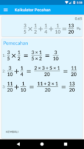 Kalkulator pecahan + solusi