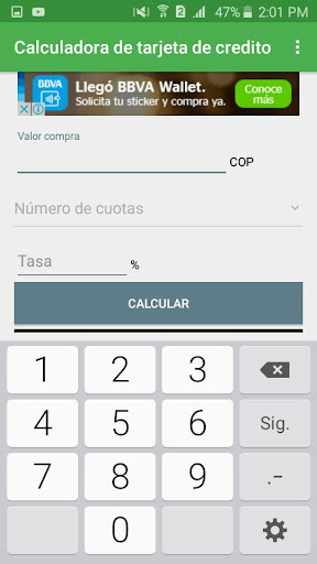 Android application Credit card calculator screenshort