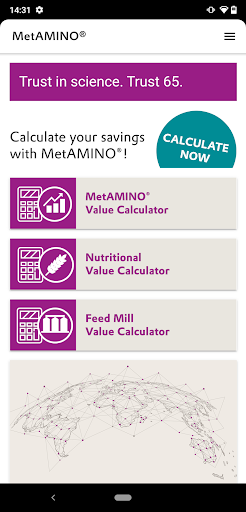 Android application MetAMINO® Value Calculator screenshort