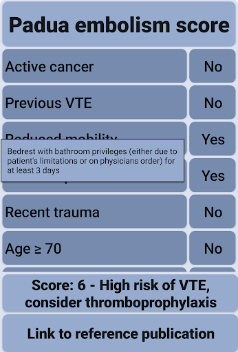 Android application Padua Embolism Score screenshort