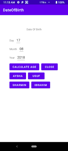 Android application Date Of Birth screenshort