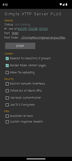 Android application Simple HTTP Server screenshort