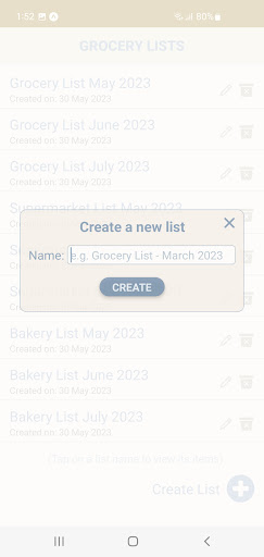 Grocery Lister Screen 2