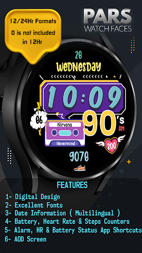 Android application Pars 90's Digital Watch Face screenshort