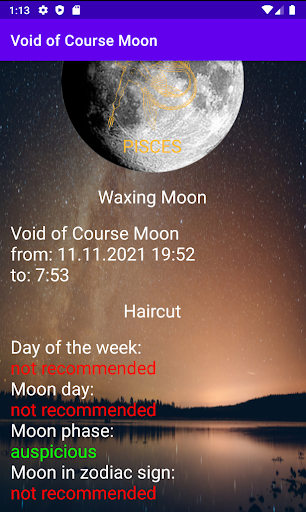 Void Of Course Moon & Haircut Screen 2