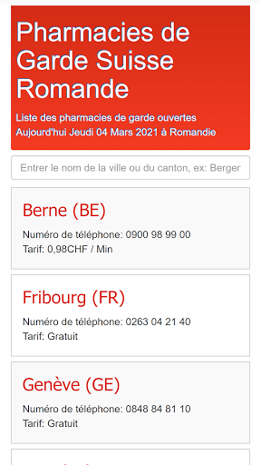 Android application Pharmacie De Garde Suisse Roma screenshort