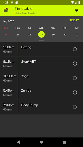 Android application Clubfit Gym screenshort