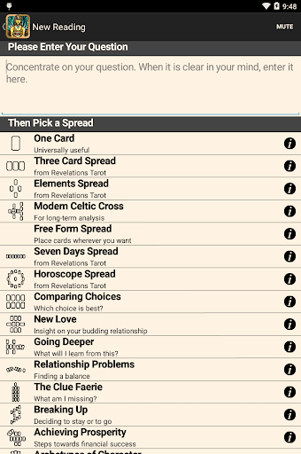 Screenshot of Revelations Tarot