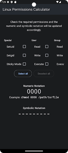 Android application Linux Permissions Calculator screenshort
