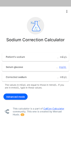 Android application Sodium Correction Calculator screenshort