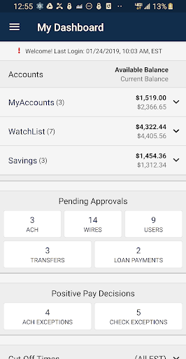 Android application Meadows Bank Treasury screenshort