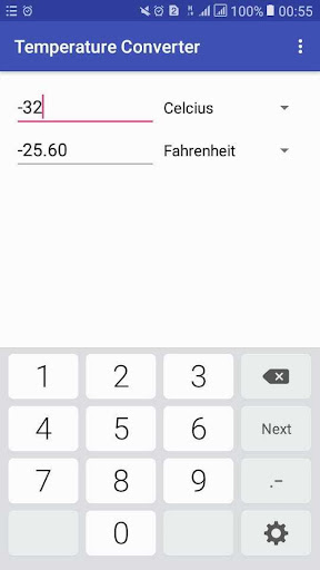 Android application Temperature Converter :Celcius screenshort