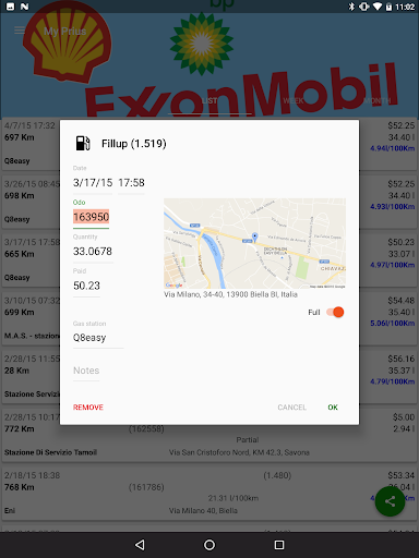 Screenshot of MyFuelLog2: My car statistics
