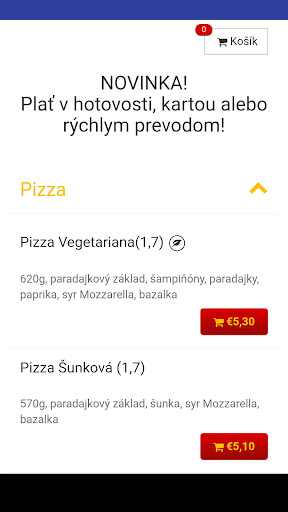 Android application Pizza Garžol screenshort